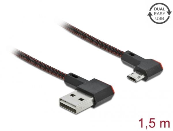 Delock Easy - USB-kabel - USB (hann) venstre/høyre-vinklet, reversibel til Micro-USB type B (hann) venstre/høyre-vinklet, reversibel - 1.5 m - svart