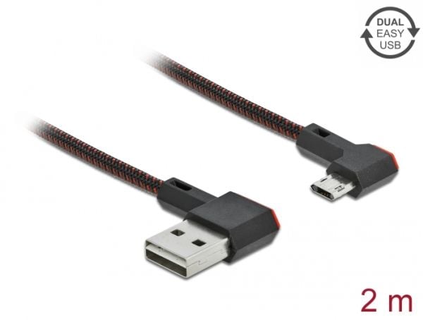 Delock Easy - USB-kabel - USB (hann) venstre/høyre-vinklet, reversibel til Micro-USB type B (hann) venstre/høyre-vinklet, reversibel - USB 2.0 - 2 ...