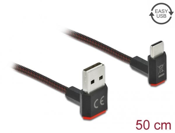 Delock Easy - USB-kabel - USB (hann) opp/ned-vinklet, vendbar til 24 pin USB-C (hann) opp/ned-vinklet, vendbar - USB 2.0 - 50 cm - svart