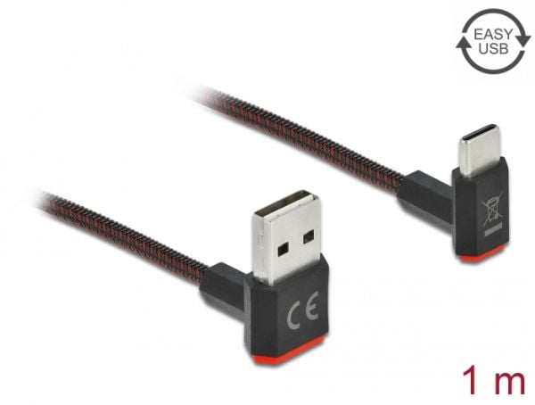 Delock Easy - USB-kabel - USB (hann) opp/ned-vinklet, vendbar til 24 pin USB-C (hann) opp/ned-vinklet, vendbar - 1 m - svart