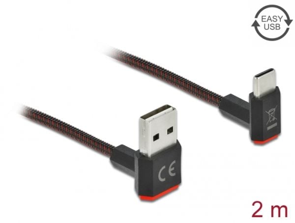 Delock Easy - USB-kabel - USB (hann) opp/ned-vinklet, vendbar til 24 pin USB-C (hann) opp/ned-vinklet, vendbar - 2 m - svart