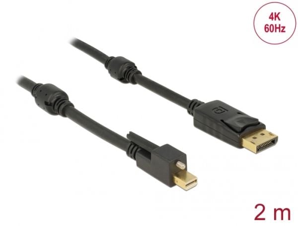 Delock - DisplayPort-kabel - DisplayPort (hann) til Mini DisplayPort (hann) - 2 m - tommelskruer - svart