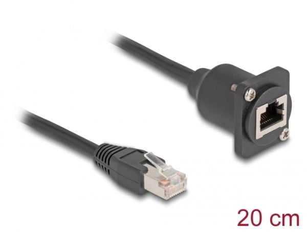 Delock D-tyypin RJ45-kaapeli uros ja naaras Cat.5e musta 20 cm