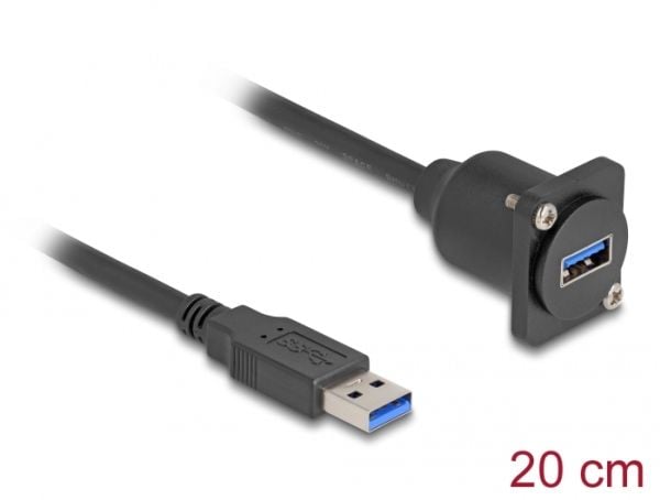 Delock D-tyypin USB 5 Gbps -kaapeli tyyppi-A uros tyyppi-A naaras musta 20 cm