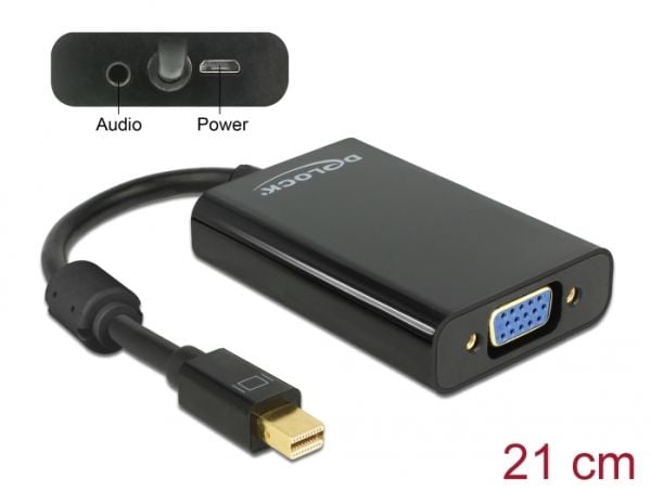 Delock Adapter mini Displayport 1.1 male > VGA female + Audio + Power - Videokonverter - DisplayPort - VGA - svart, hvit - løsvekt