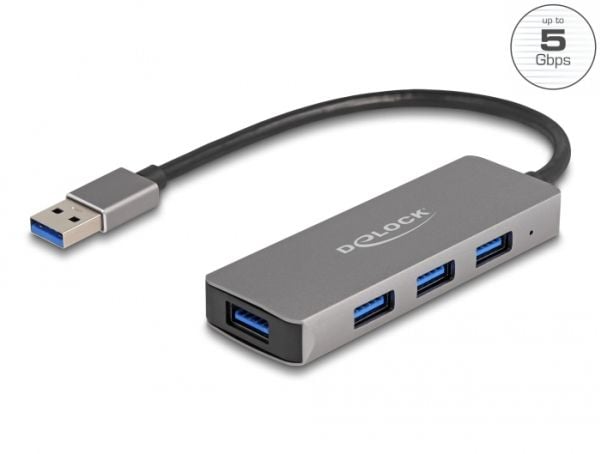 Delock 4 portin USB 3.2 Gen 1 -keskitin, jossa on USB Type-A-liitin - USB Type-A-liittimet sivulla