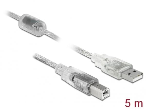 Delock - USB-kabel - USB-type B (hann) til USB (hann) - USB 2.0 - 5 m - gjennomsiktig