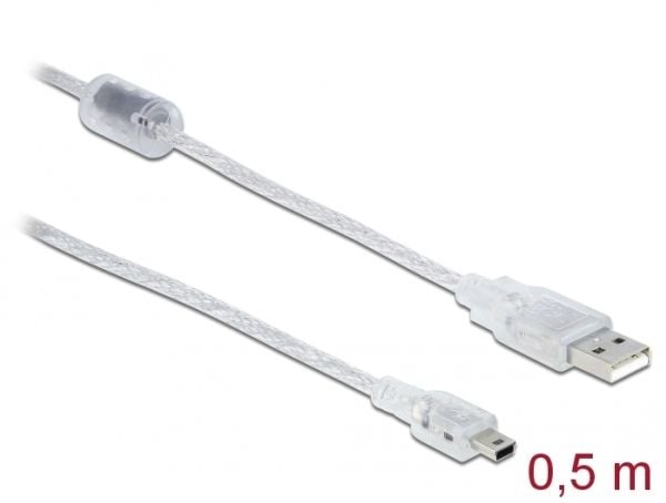 Delock - USB-kabel - mini-USB type B (hann) til USB (hann) - USB 2.0 - 50 cm - gjennomsiktig