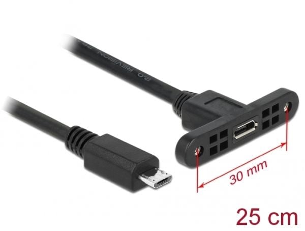 Delock - USB forlængerkabel - Micro-USB Type B (han) til Micro-USB Type B (hun) panelmonterbar - USB 2.0 - 25 cm - lajittelu