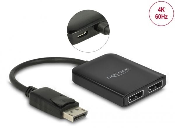 Delock DisplayPort 1.4 Splitter 1 x DisplayPort to 2 x DisplayPort MST - Video/audiosplitter - 2 x DisplayPort - skrivbordsmodell