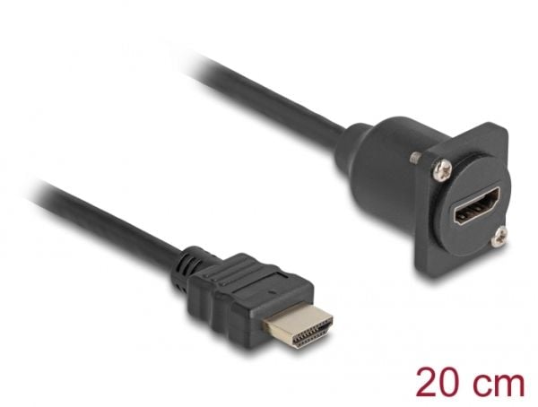 Delock D-tyypin HDMI-kaapeli uros-naaras musta 20 cm