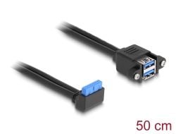 Delock-kabel USB 5 Gbps stolpekontakt 90° vinklet til 2 x USB 5 Gbps Type-A-kontakt for installasjon 50 cm