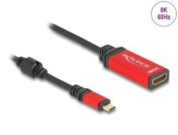 Delock - Video adapter - 24 pin USB-C hann til HDMI hunn - 20 cm - sort / rød - 8 K 60 Hz (7680 x 4320) støtte, Støtte for DP Alt-modus, HDR10-støtte