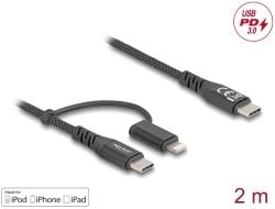 Delock - USB-kabel - 24 pin USB-C (hann) til Lightning, 24 pin USB-C (hann) - USB 3.0 - 3 A - 2 m - USB-C Power Delivery (60W) - svart
