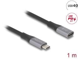 Delock - USB-forlengelseskabel - 24 pin USB-C (hann) til 24 pin USB-C (hunn) - USB 2.0 / USB 3.2 / USB4 / Thunderbolt 3 - 48 V - 5 A - 1 m - opp ti...