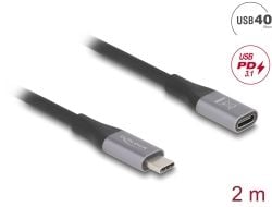 Delock USB 40 Gbps -jatkojohto USB Type-C uros - naaras PD 3.1 240 W 2 m harmaa metallia