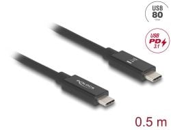 Delock USB 80 Gbps kaapeli USB Type-C uros uros 16K 60 Hz PD 3.1 240 W E-Marker koaksiaalinen 0,5 m musta