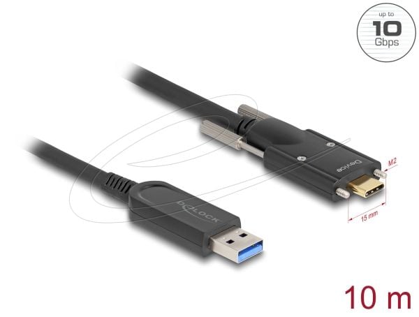 Delock - USB-kabel - USB-type A (hann) til 24 pin USB-C (hann) skrubar - USB 2.0 - 10 m - Active Optical Cable (AOC), up to 10 Gbps data transfer r...