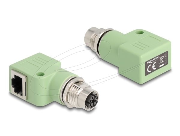 Delock - Nettverksadapter - 8 pin M12-X (hunn) til RJ-45 (hunn) vinklet - STP - CAT 5e - X-coded - grønn