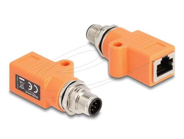 Delock - Nettverksadapter - 8 pin M12-A (hann) rett til RJ-45 (hunn) rett - STP - CAT 5e - A-kodet - oransje