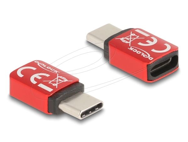 Delock - USB-adapter - USB-C (hann) til USB-C (hunn) - 48 V - 5 A - Data Blocker, USB Power Delivery (240 W) - rød