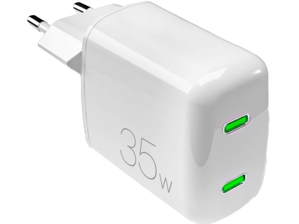PURO MiniPro seinälaturi GaN - Virtalaturi 2 x USB-C 35W PD (valkoinen)