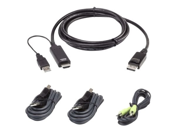 ATEN 2L-7D02UHDPX4, 1,8 m, USB, USB, HDMI, Sort, DisplayPort