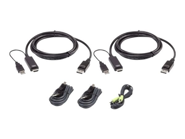 ATEN 2L-7D02UHDPX5, 1,8 m, USB, USB, HDMI, Sort, DisplayPort