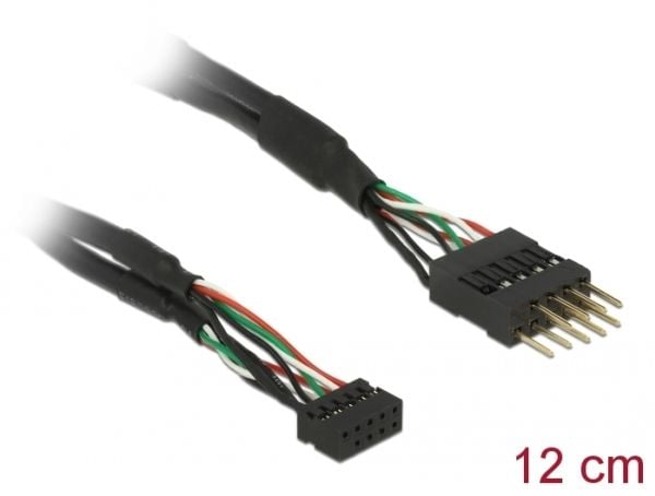 Delock USB 2.0 Pin Header - USB-internkabel - 10-pins USB-kontakt (hunn) til 10-pins USB-kontakt (hann) - 12 m - svart