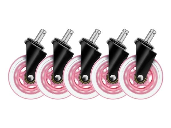 Sett med rosa gaminghjul til gamingstoler