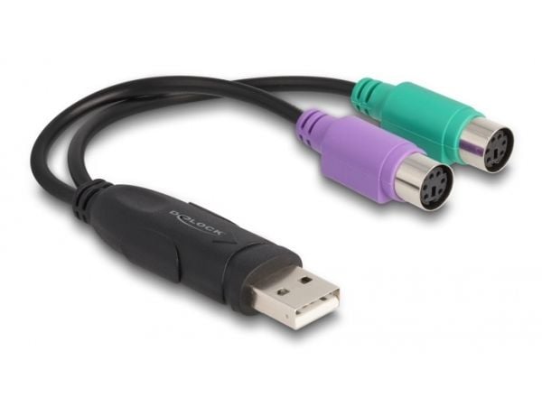 DeLOCK 61051, 0,17 m, 2x 6-p Mini-DIN, USB A, Naaras, Uros, Musta, Vihreä, Purppura