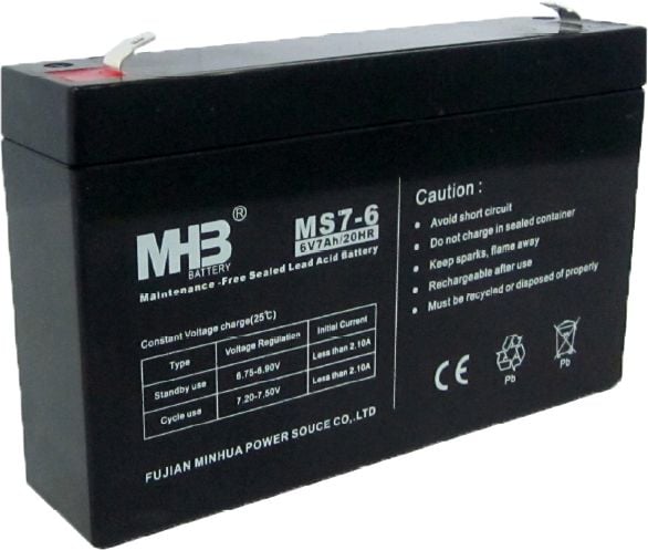 PowerWalker MHB MS7-6, 6 V, 7 Ah, 1 stykker, 5 år, Svart, 2,1 A