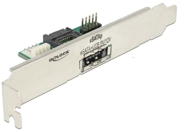 Delock Slot bracket 1 x eSATApd 5 V / 12 V - Intern til ekstern SATA-panel - 4-pin mini-strømkontakt, SATA, 9-pins USB-header til 11 pin USB/eSATA ...