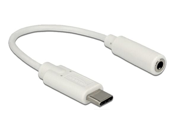 Delock - Lydadapter - USB-C hann til stereo mini-jack hunn - 14 cm - hvit