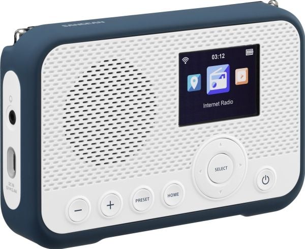 Sangean WFR-39 Internett/radio i veske: DAB, FM, WLAN, Spotify, vekkerfunksjon, oppladbar - Hvit/Blå (A500466)