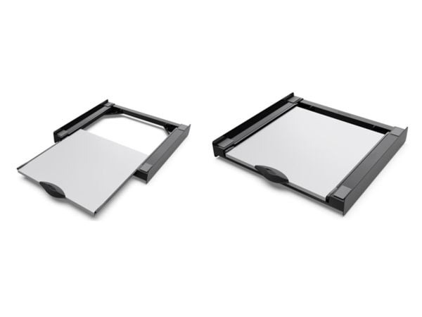 Stacking frame with wooden shelf. Grey/black