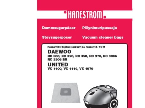 Pölynimuripussit UNITED, DAEWOO RC 300