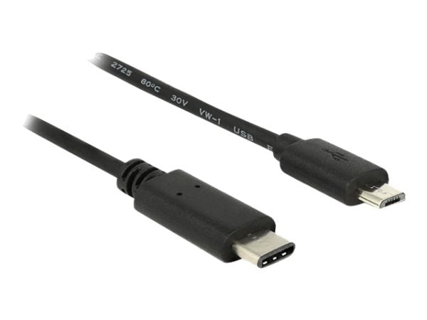 Delock - USB-kabel - 24 pin USB-C (hann) til Micro-USB type B (hann) - USB 2.0 - 3 A - 50 cm - svart