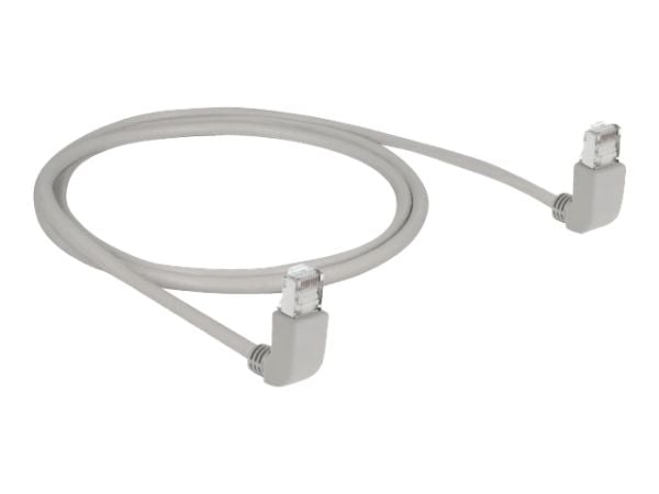 Delock - Koblingskabel - RJ-45 (hann) oppvinklet til RJ-45 (hann) oppvinklet - 1 m - S/FTP - CAT 6a - med støvel, halogenfri - grå