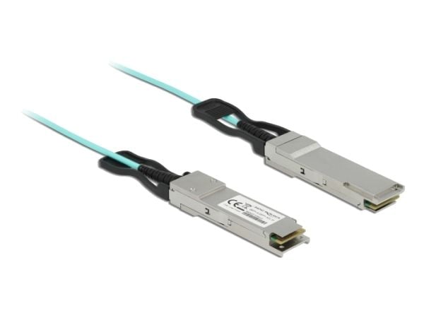 Delock - Ethernet 40GBase-AOC-kabel - QSFP+ (hann) til QSFP+ (hann) - 3 m - 3 mm - SFF-8436 - Active Optical Cable (AOC) - akvamarin