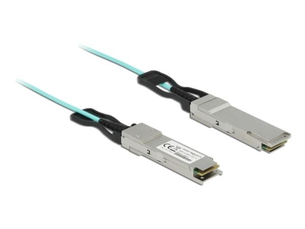 Delock - Direkte 40GBase-koblingskabel - QSFP+ (hann) til QSFP+ (hann) - 10 m - 3 mm - fiberoptisk - SFF-8436 - Active Optical Cable (AOC) - akvamarin