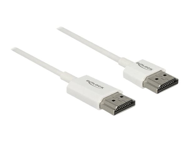 Delock High Speed HDMI with Ethernet - HDMI-kabel med Ethernet - HDMI hann til HDMI hann - 3 m - trippel beskyttelse - hvit - 4K-støtte