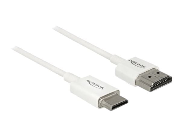 Delock Slim High Quality - HDMI-kabel med Ethernet - 19 pin mini HDMI Type C hann til HDMI hann - 25 cm - tredobbeltskjermet snodd ledningspar - hv...