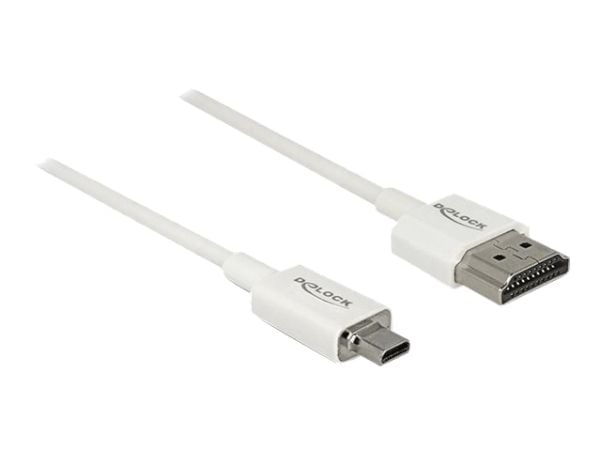 Delock High Speed HDMI with Ethernet - HDMI-kabel med Ethernet - HDMI hann til 19 pin micro HDMI Type D hann - 50 cm - trippel beskyttelse - hvit -...