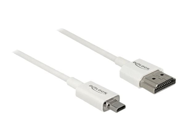 DeLOCK Slim High Quality - HDMI ja Ethernet-kaapeli - micro HDMI (M) - HDMI (M) - 2.0m - kolminkertaisesti suojattu kierretty parikaapeli - valkoin...