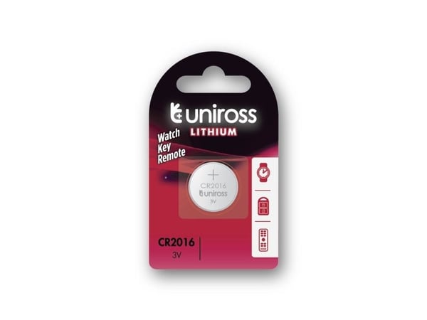 Uniross U1CR2016, Engångsbatteri, CR2016, Litium, 3 V, 1 styck, Silver