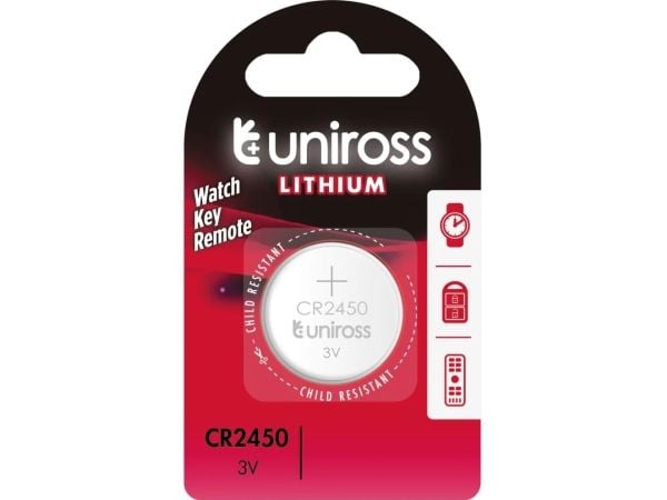 Uniross U1CR2450, Engangsbatteri, CR2450, Lithium, 3 V, 1 stykker, Sølv