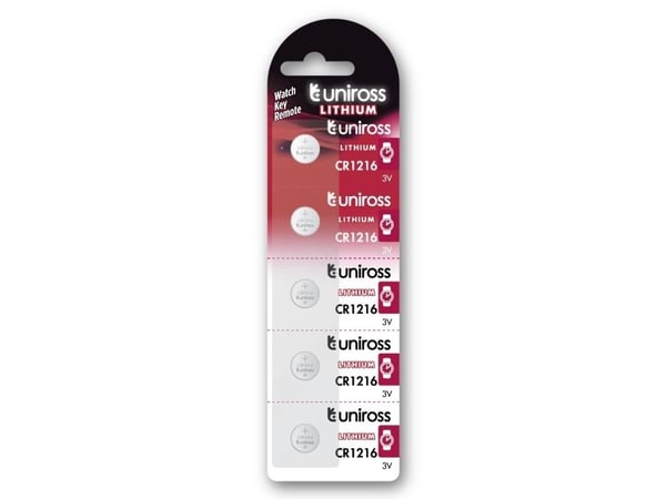 Uniross U5CR1216, Engangsbatteri, CR1216, Lithium, 3 V, 5 stykker, Sølv