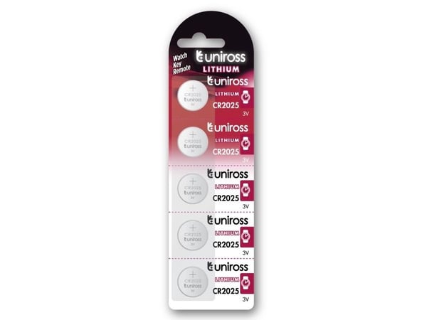 Uniross U5CR2025, Engangsbatteri, CR2025, Lithium, 3 V, 5 stykker, 2,5 mm