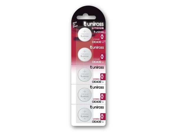 Uniross U5CR2430, Engangsbatteri, CR2430, Lithium, 3 V, 5 stykker, Sølv